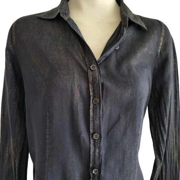J. Crew Gold Dust Metallic Accents Black Semi Sheer Slim Fit Button Down Shirt 4 - Picture 2 of 15